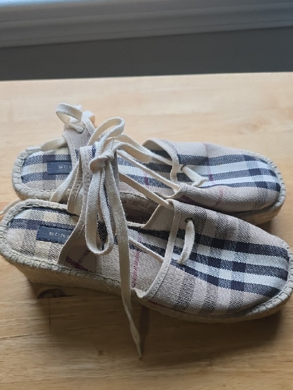 Burberry Plaid Espadrille Lace-Up Sandals in Beige and Navy - Picture 5 of 11